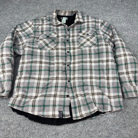 Lrg Other - LRG Flannel Shirt Jacket Mens 3XL Grey Green Plaid Sherpa Lined Button Up Heavy